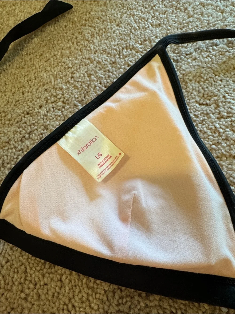 Neon Pink and Cream Triangle Bikini Set with Black Trim